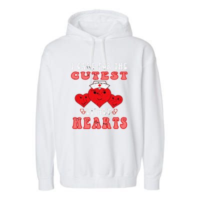 I Care For The Cutest Little Hearts Groovy Nurse Valentines Garment-Dyed Fleece Hoodie