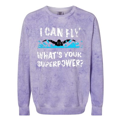 I Can Fly WhatS Your Superpower Butterfly Swimmer Colorblast Crewneck Sweatshirt