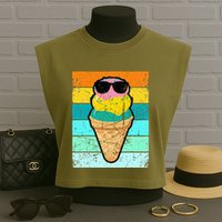 Ice Cream Funny Ice Cream Beach Pool Party Garment-Dyed Women's Muscle Tee