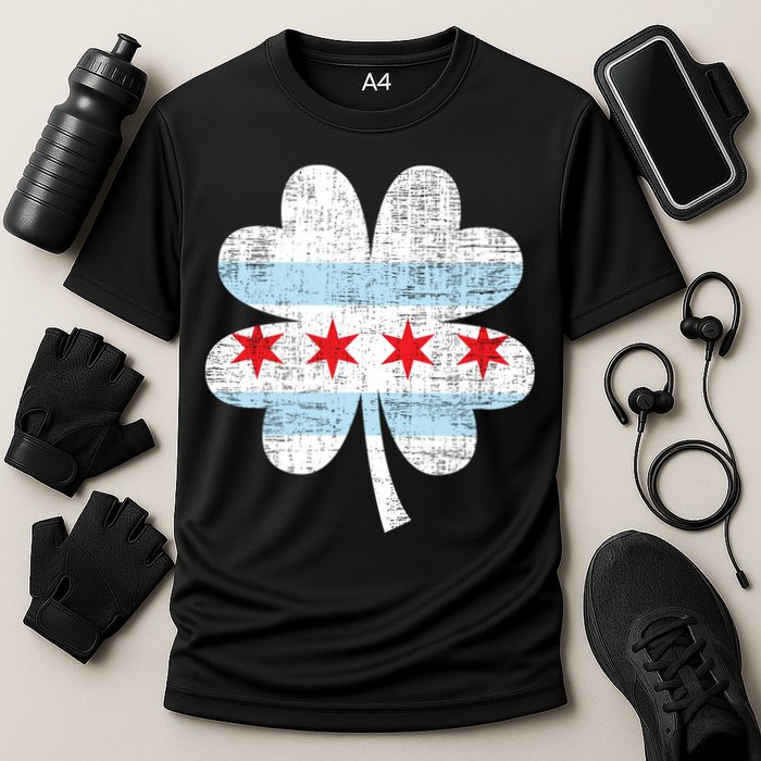Irish Chicago Flag Shamrock St Patrick's Day Cooling Performance Crew T-Shirt