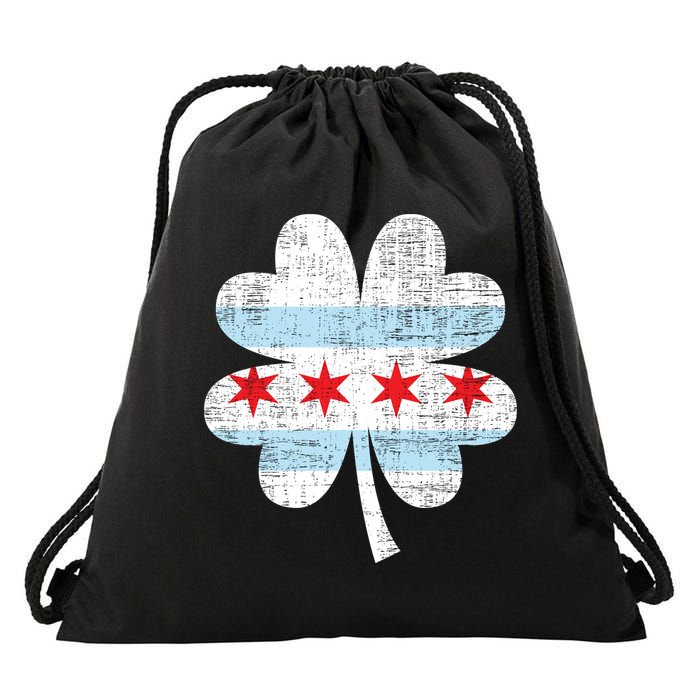 Irish Chicago Flag Shamrock St Patrick's Day Drawstring Bag