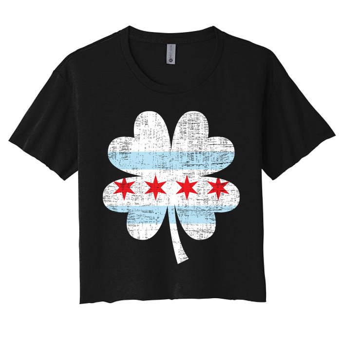 Irish Chicago Flag Shamrock St Patrick's Day Women's Crop Top Tee