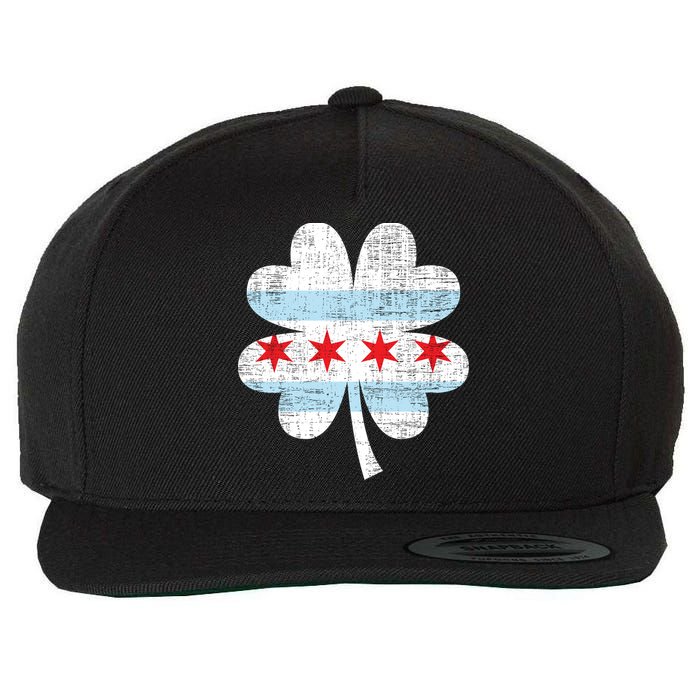 Irish Chicago Flag Shamrock St Patrick's Day Wool Snapback Cap