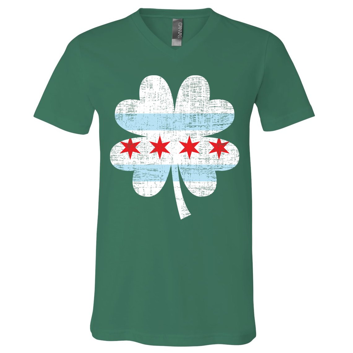 Irish Chicago Flag Shamrock St Patrick's Day V-Neck T-Shirt