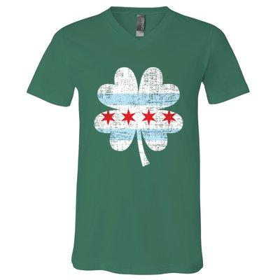 Irish Chicago Flag Shamrock St Patrick's Day V-Neck T-Shirt