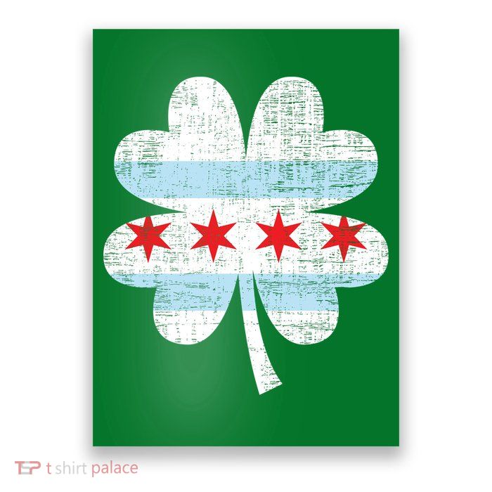 Irish Chicago Flag Shamrock St Patrick's Day Poster