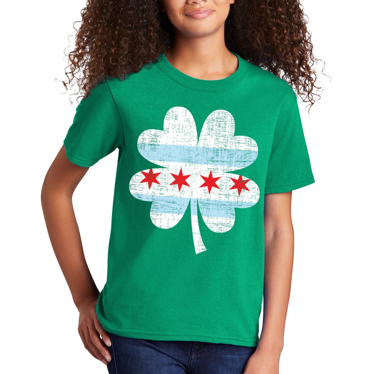 Irish Chicago Flag Shamrock St Patrick's Day Kids T-Shirt