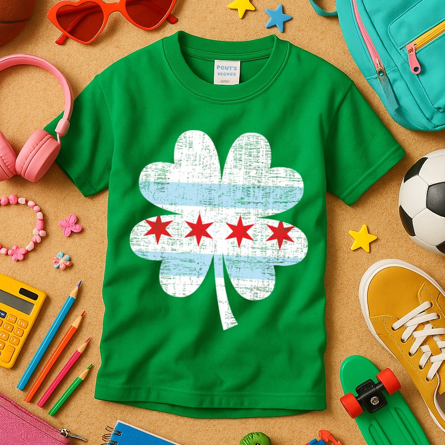 Irish Chicago Flag Shamrock St Patrick's Day Kids T-Shirt