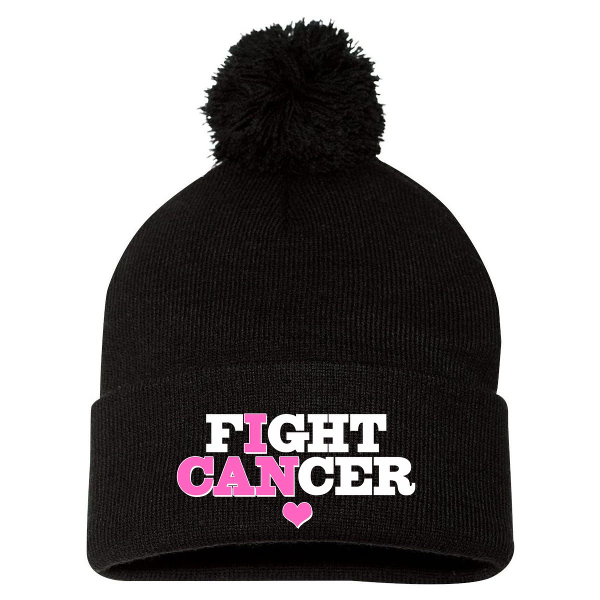 I Can Fight Cancer Breast Cancer Awareness Warrior Pom Pom 12in Knit Beanie