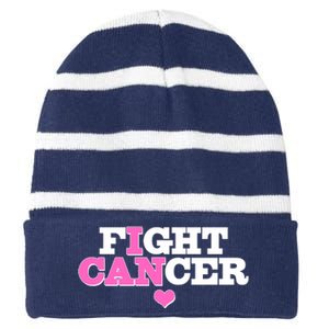 I Can Fight Cancer Breast Cancer Awareness Warrior Striped Beanie with Solid Band