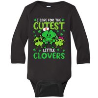 I Care For The Cutest Little Clovers St Patricks Day Nurse Baby Long Sleeve Bodysuit