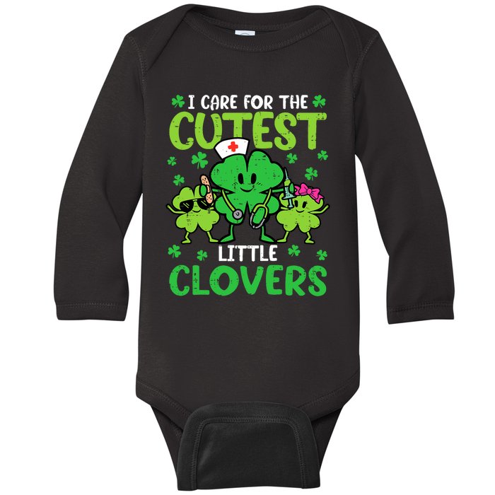 I Care For The Cutest Little Clovers St Patricks Day Nurse Baby Long Sleeve Bodysuit