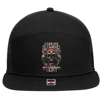 I Can Fix Stupid But Its Gonna Hurt Cool Skull 7 Panel Mesh Trucker Snapback Hat