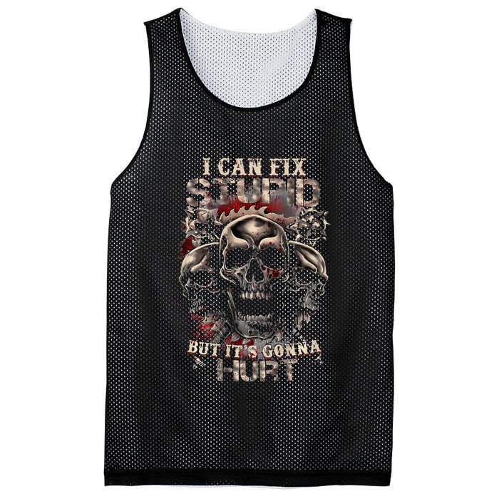 I Can Fix Stupid But Its Gonna Hurt Cool Skull Mesh Reversible Basketball Jersey Tank