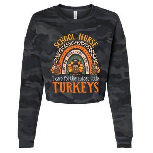 I Care For The Cutest Turkeys Cute Thanksgiving School Nurse Cropped Pullover Crew