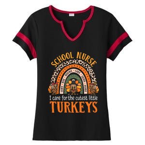 I Care For The Cutest Turkeys Cute Thanksgiving School Nurse Ladies Halftime Notch Neck Tee