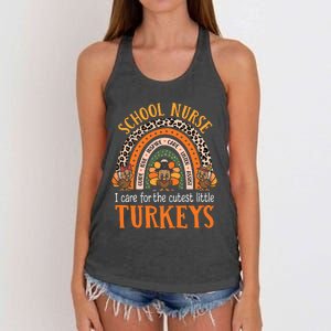 I Care For The Cutest Turkeys Cute Thanksgiving School Nurse Women's Knotted Racerback Tank