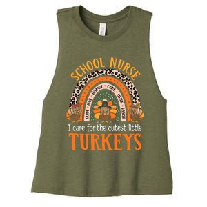 I Care For The Cutest Turkeys Cute Thanksgiving School Nurse Women's Racerback Cropped Tank