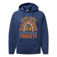 I Care For The Cutest Turkeys Cute Thanksgiving School Nurse Performance Fleece Hoodie