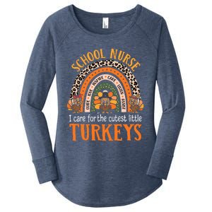 I Care For The Cutest Turkeys Cute Thanksgiving School Nurse Women's Perfect Tri Tunic Long Sleeve Shirt