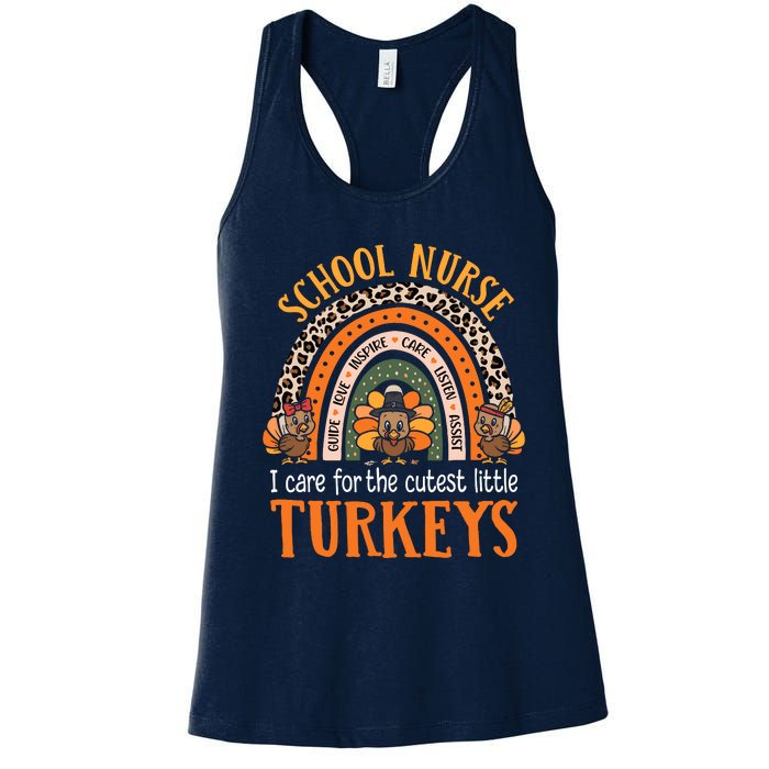 I Care For The Cutest Turkeys Cute Thanksgiving School Nurse Women's Racerback Tank