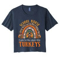 I Care For The Cutest Turkeys Cute Thanksgiving School Nurse Women's Crop Top Tee