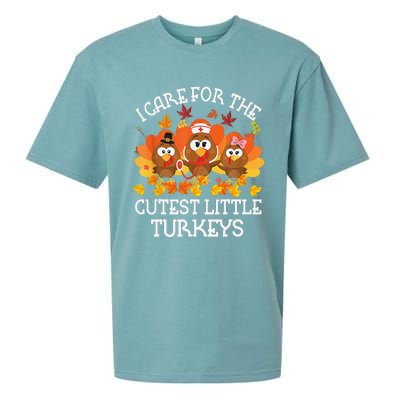 I Care For The Cutest Little Turkeys Thanksgiving Fall NICU Sueded Cloud Jersey T-Shirt