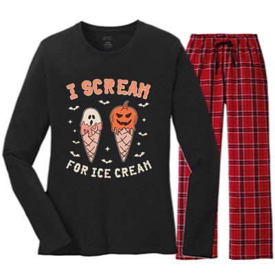 I Cream For Ice Cream Funny Trick Or Treat Halloween Women's Long Sleeve Flannel Pajama Set 