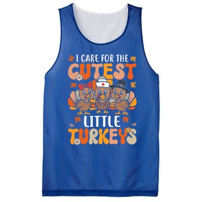 I Care For The Cutest Little Turkeys Thanksgiving Fall Nurse Gift Mesh Reversible Basketball Jersey Tank