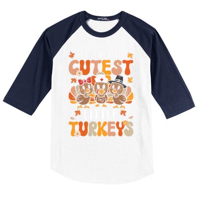 I Care For The Cutest Little Turkeys Thanksgiving Fall Nurse Gift Baseball Sleeve Shirt