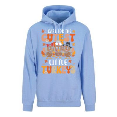 I Care For The Cutest Little Turkeys Thanksgiving Fall Nurse Gift Unisex Surf Hoodie