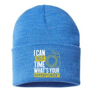 I Can Freeze Time Superpower Gift Photographer Camera Great Gift Sustainable Knit Beanie