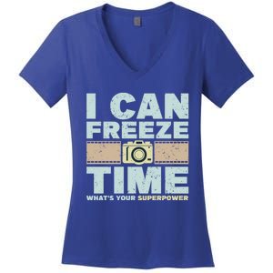 I Can Freeze Time Superpower Camera Photographer Gift Women's V-Neck T-Shirt