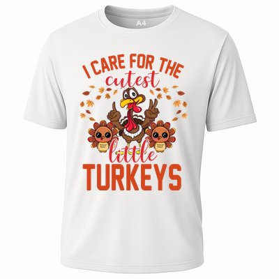 I Care For The Cutest Little Turkeys Thanksgiving Teacher Performance Shirt