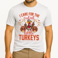 I Care For The Cutest Little Turkeys Thanksgiving Teacher Cooling Performance Crew T-Shirt