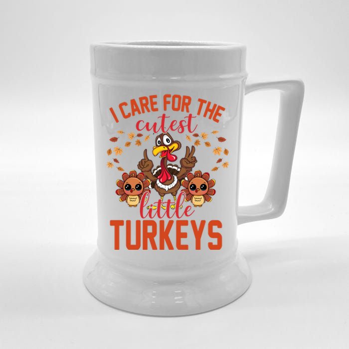 I Care For The Cutest Little Turkeys Thanksgiving Teacher Beer Stein