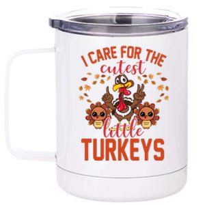 I Care For The Cutest Little Turkeys Thanksgiving Teacher 12 oz Stainless Steel Tumbler Cup