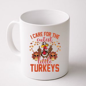 I Care For The Cutest Little Turkeys Thanksgiving Teacher Coffee Mug