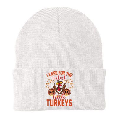 I Care For The Cutest Little Turkeys Thanksgiving Teacher Knit Cap Winter Beanie