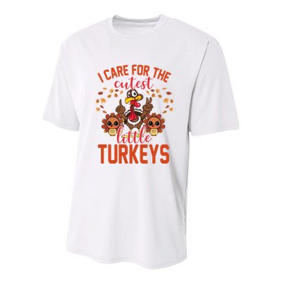 I Care For The Cutest Little Turkeys Thanksgiving Teacher Youth Performance Sprint T-Shirt