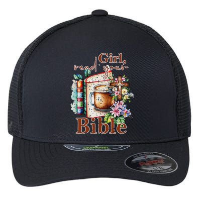 Inspirational Christian Girl Read Your Bible Flexfit Unipanel Trucker Cap