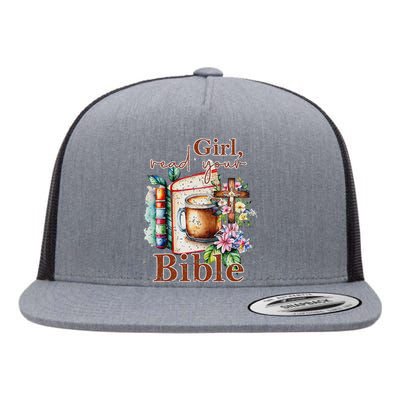 Inspirational Christian Girl Read Your Bible Flat Bill Trucker Hat