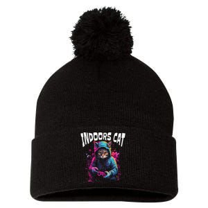 Indoors Cat Gamer Hoodie Pom Pom 12in Knit Beanie