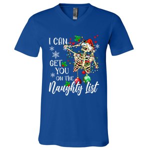 I Can Get You On The Naughty List Funny Santa Skeleton Xmas Gift V-Neck T-Shirt