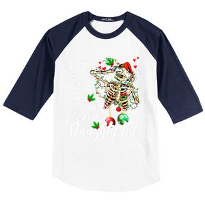 I Can Get You On The Naughty List Funny Santa Skeleton Xmas Gift Baseball Sleeve Shirt