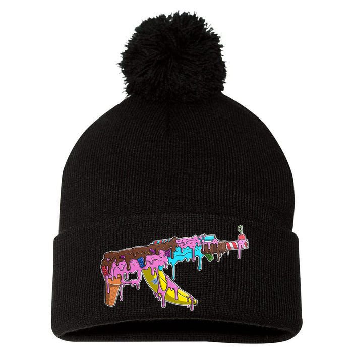 Ice Cream Gun AK47 Pom Pom 12in Knit Beanie