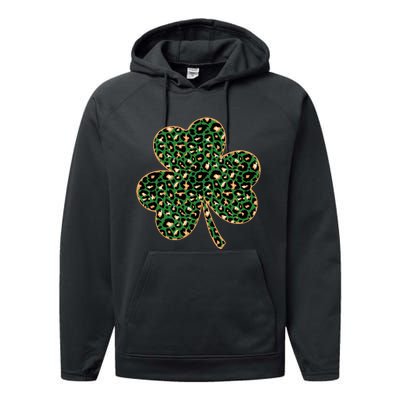 Irish Clover Green Gold Leopard Print Performance Fleece Hoodie