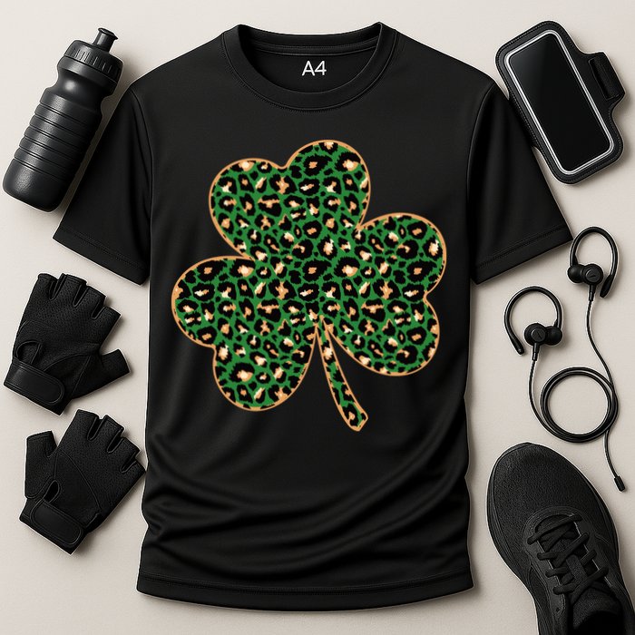Irish Clover Green Gold Leopard Print Performance Shirt
