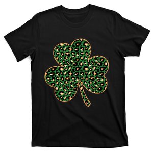 Irish Clover Green Gold Leopard Print T-Shirt