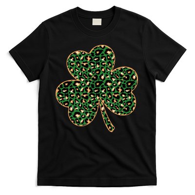 Irish Clover Green Gold Leopard Print T-Shirt